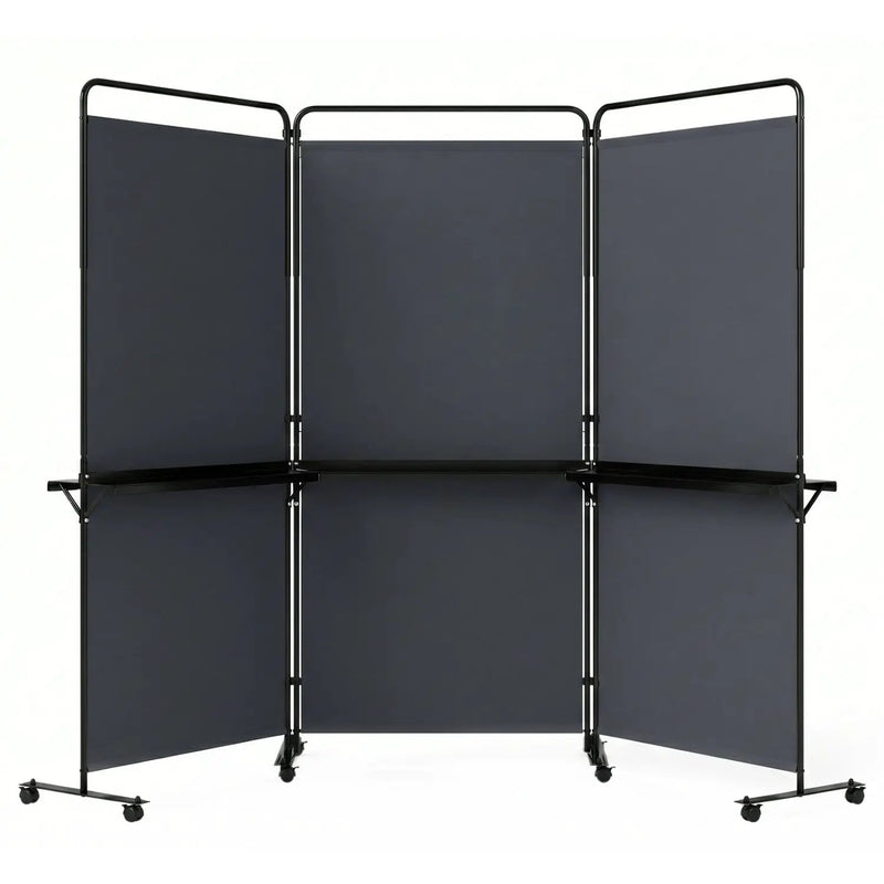 3-Panel Room Divider with Shelves 6 FT Tall Folding Privacy Screen with Lockable Wheels by DirectDeals