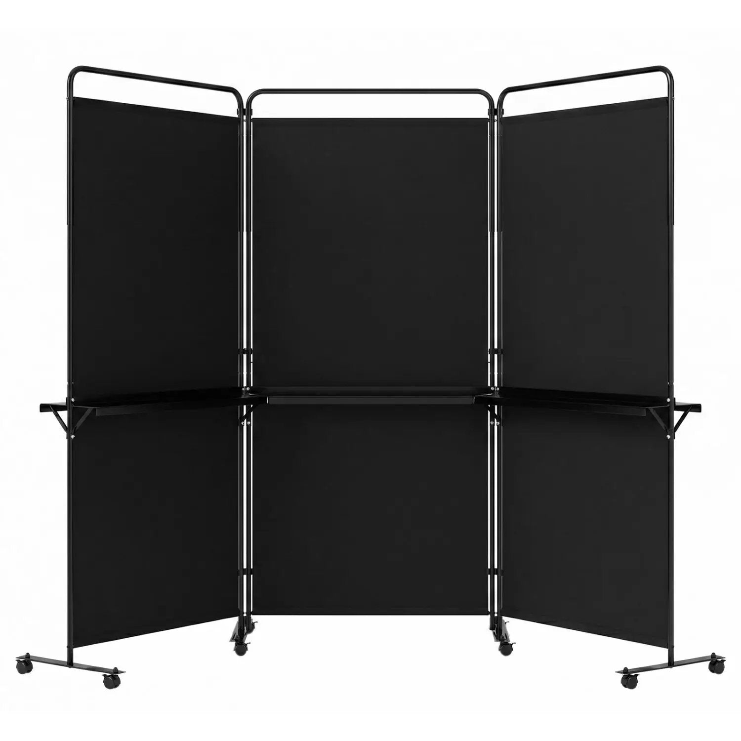 3-Panel Room Divider with Shelves 6 FT Tall Folding Privacy Screen with Lockable Wheels by DirectDeals