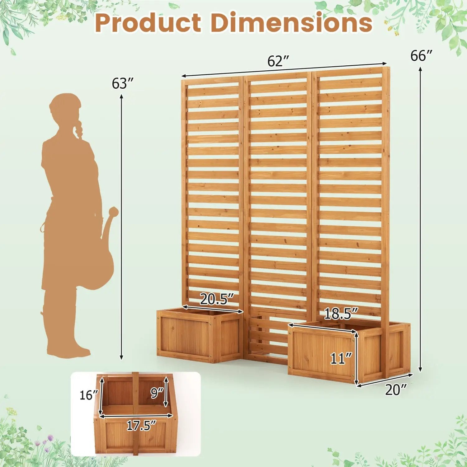 3-Panel Freestanding Garden Fence with 2 Planter Boxes - Yellow by DirectDeals