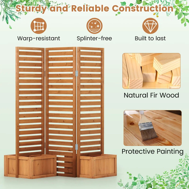 3-Panel Freestanding Garden Fence with 2 Planter Boxes - Yellow by DirectDeals