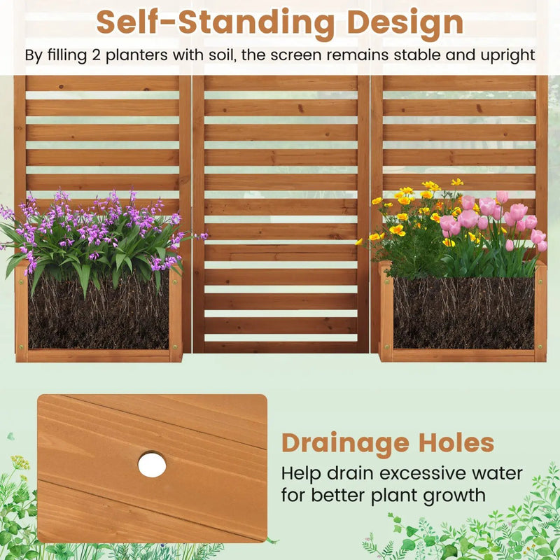 3-Panel Freestanding Garden Fence with 2 Planter Boxes - Yellow by DirectDeals
