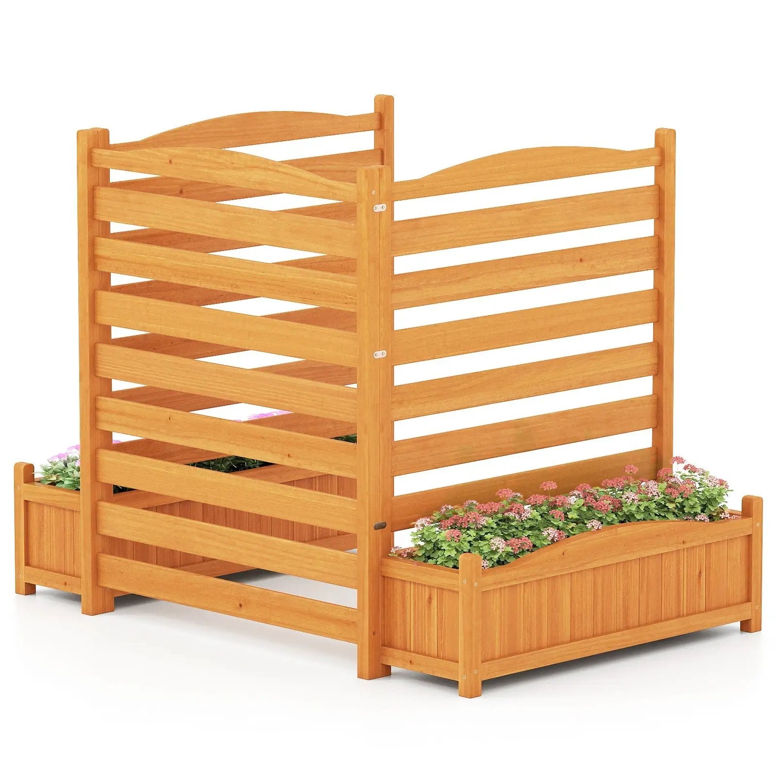 3-Panel Wood Air Conditioner Fence with Planter Box Freestanding Privacy Screen-Yellow by DirectDeals