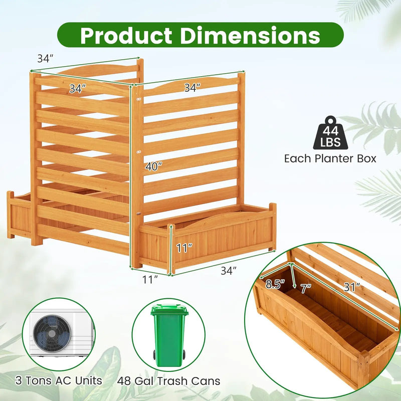 3-Panel Wood Air Conditioner Fence with Planter Box Freestanding Privacy Screen-Yellow by DirectDeals