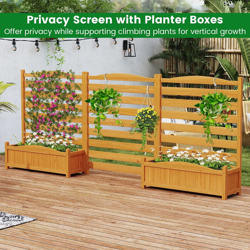 3-Panel Wood Air Conditioner Fence with Planter Box Freestanding Privacy Screen-Yellow by DirectDeals