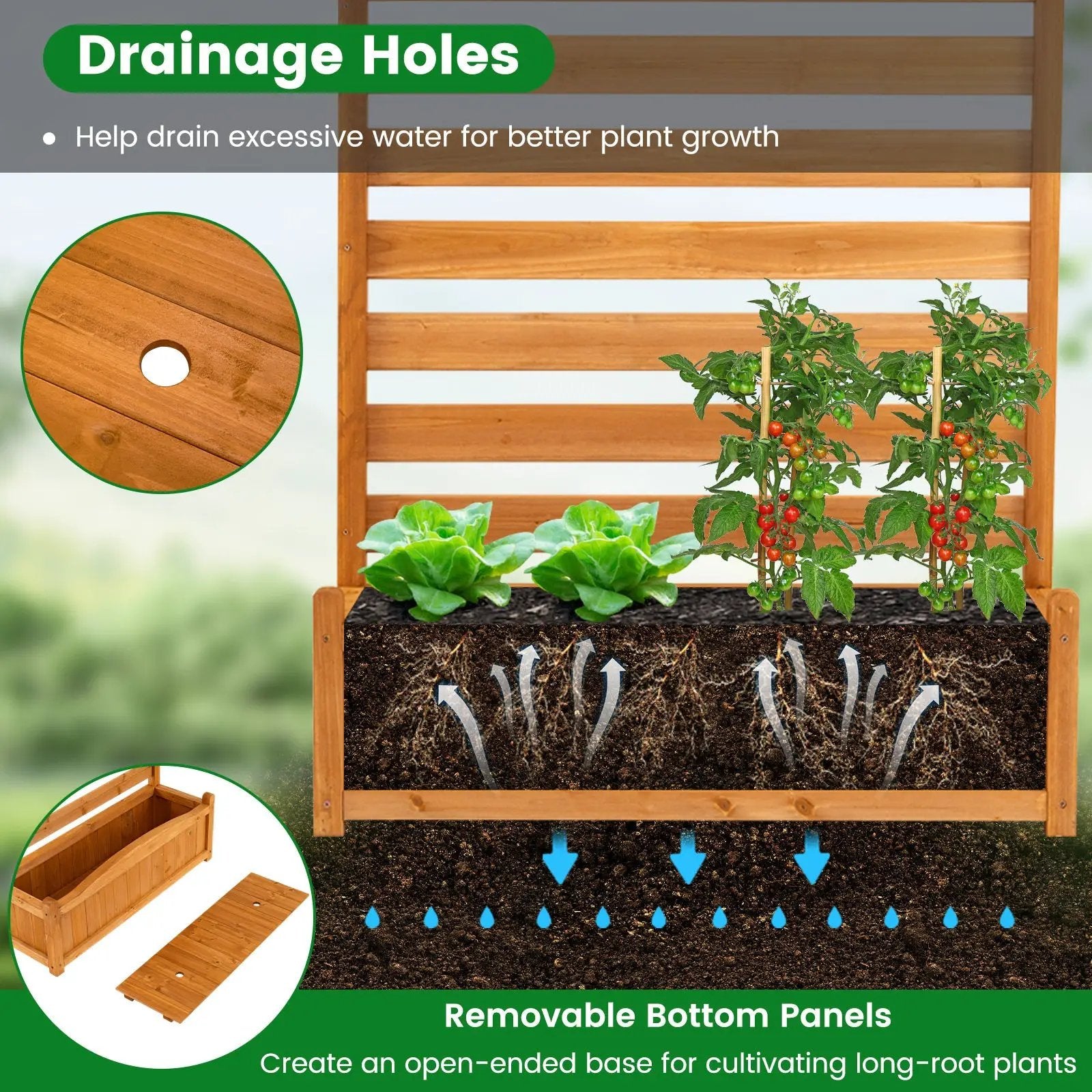 3-Panel Wood Air Conditioner Fence with Planter Box Freestanding Privacy Screen-Yellow by DirectDeals