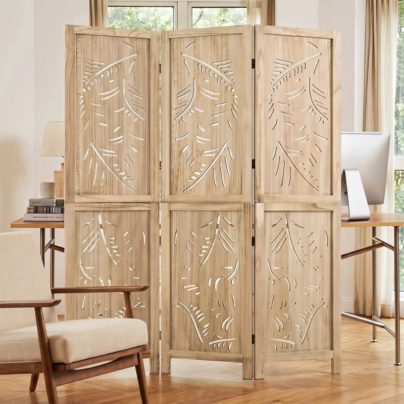 3-Panel Room Divider with Palm Leaf Design - 67" Tall by DirectDeals