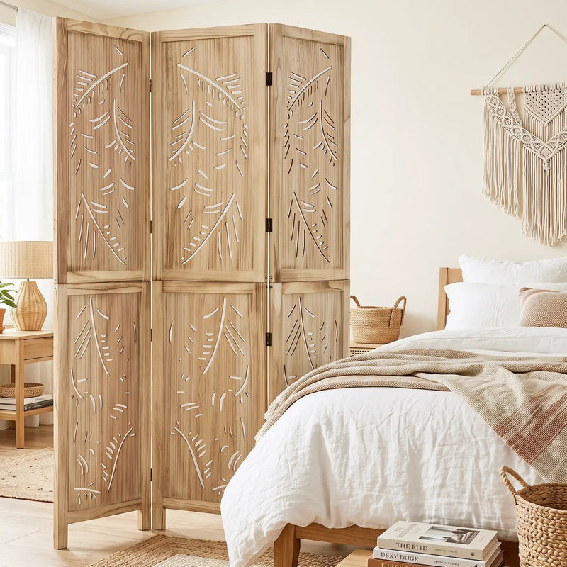 3-Panel Room Divider with Palm Leaf Design - 67" Tall by DirectDeals