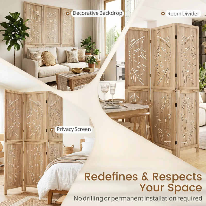 3-Panel Room Divider with Palm Leaf Design - 67" Tall by DirectDeals