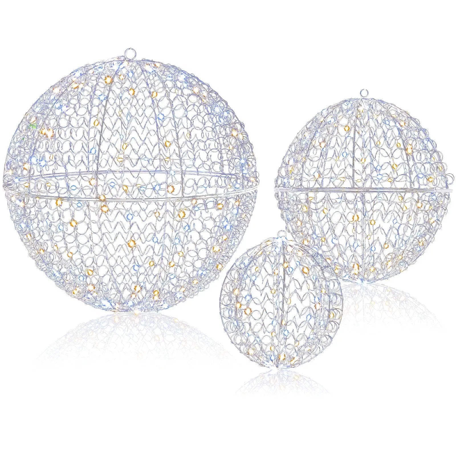 3 Pcs Lighted Christmas Balls Large Standing/Hanging Metal Sphere Lights with 435 LEDs by DirectDeals