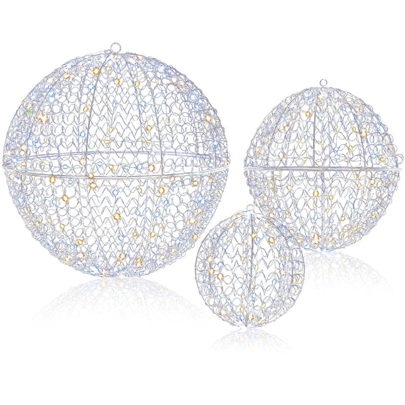 3 Pcs Lighted Christmas Balls Large Standing/Hanging Metal Sphere Lights with 435 LEDs by DirectDeals