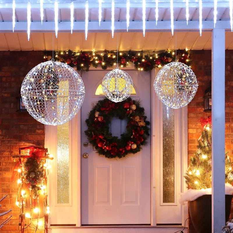3 Pcs Lighted Christmas Balls Large Standing/Hanging Metal Sphere Lights with 435 LEDs by DirectDeals