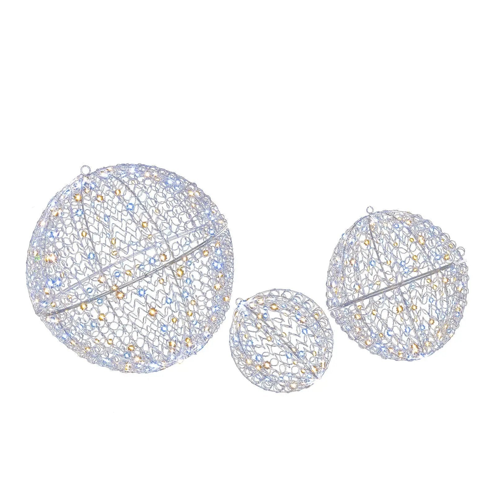 3 Pcs Lighted Christmas Balls Large Standing/Hanging Metal Sphere Lights with 435 LEDs by DirectDeals