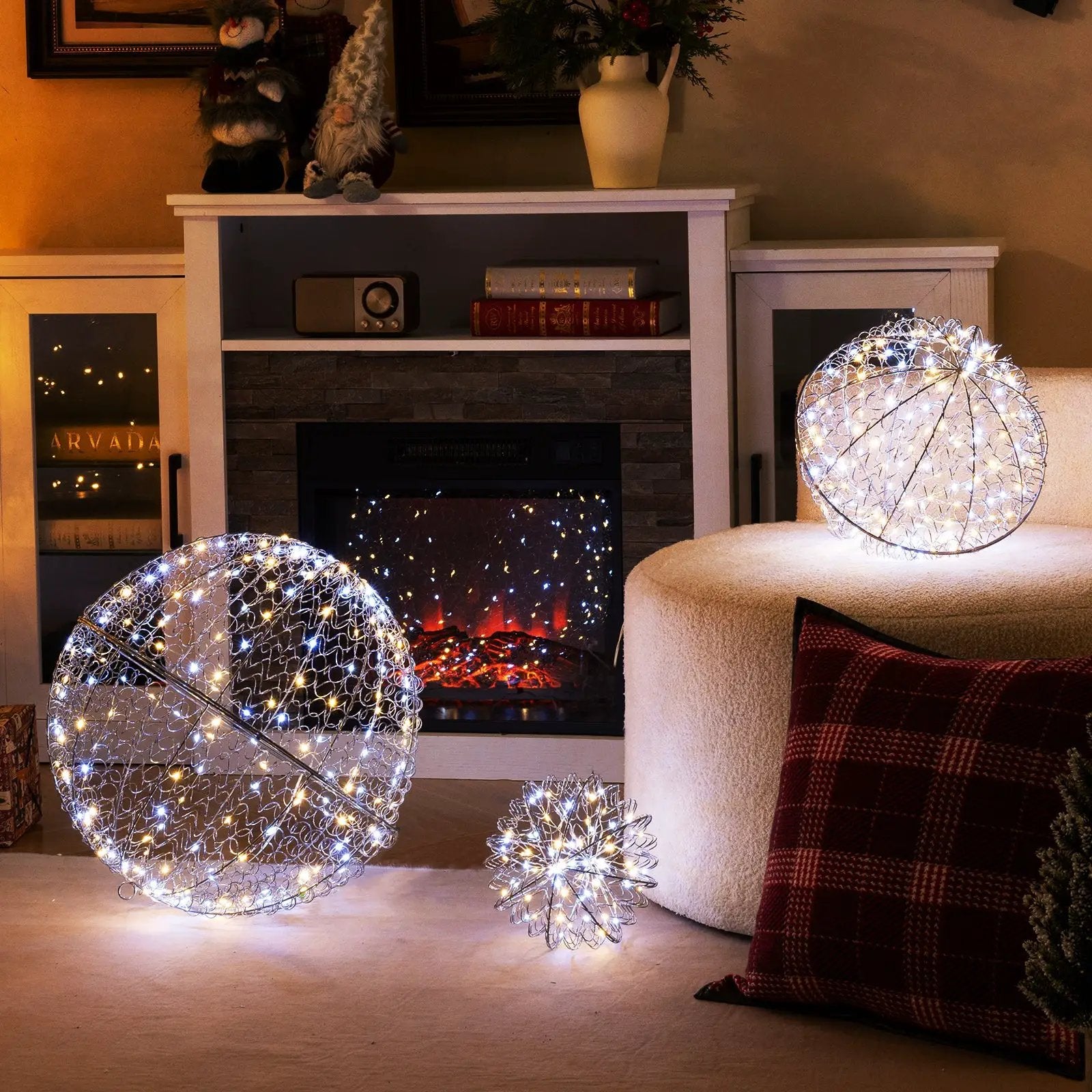 3 Pcs Lighted Christmas Balls Large Standing/Hanging Metal Sphere Lights with 435 LEDs by DirectDeals