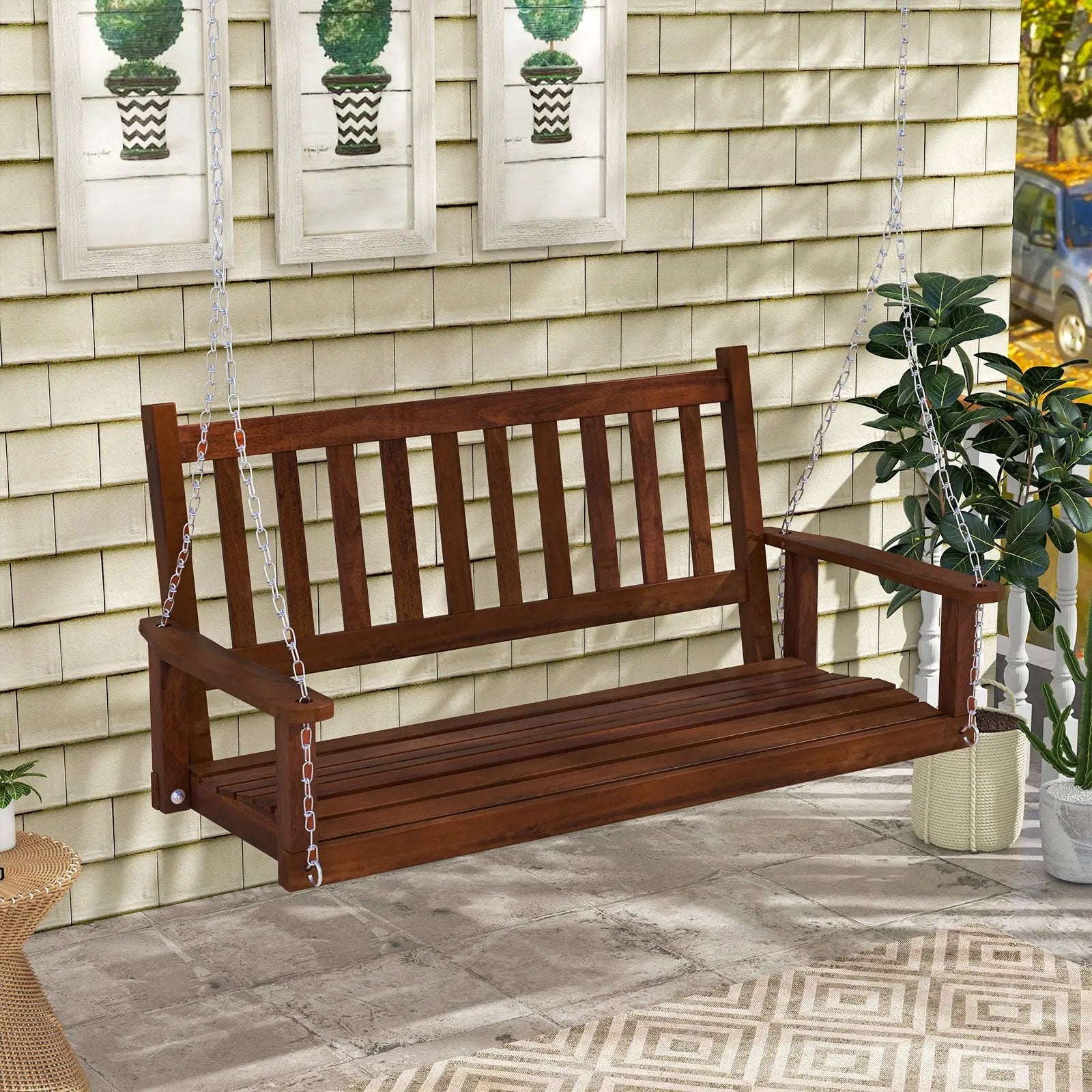 3-Person Wooden Outdoor Porch Swing with 800 lbs Weight Capacity by DirectDeals