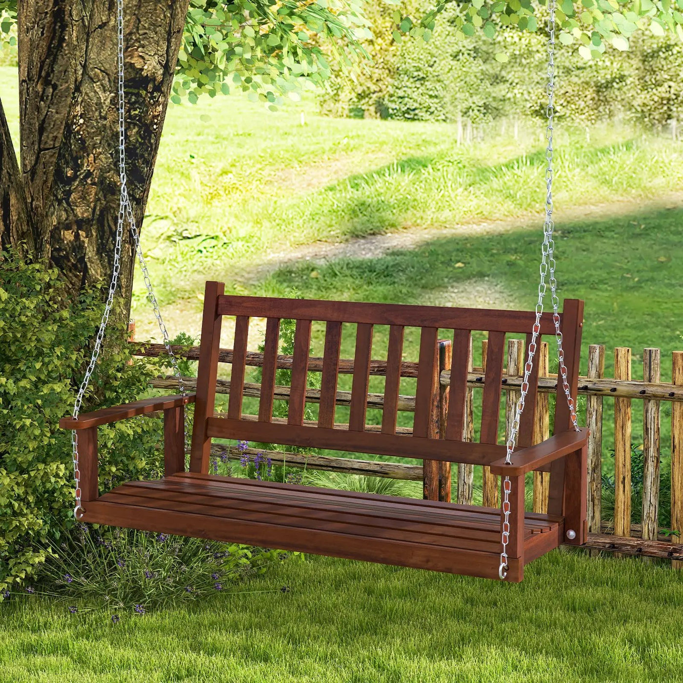 3-Person Wooden Outdoor Porch Swing with 800 lbs Weight Capacity by DirectDeals
