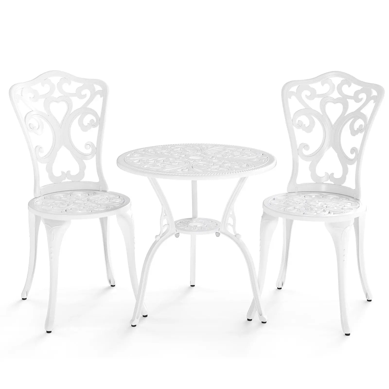 3 Piece All Weather Cast Aluminum Bistro Chairs and Table with Umbrella Holes-White by DirectDeals