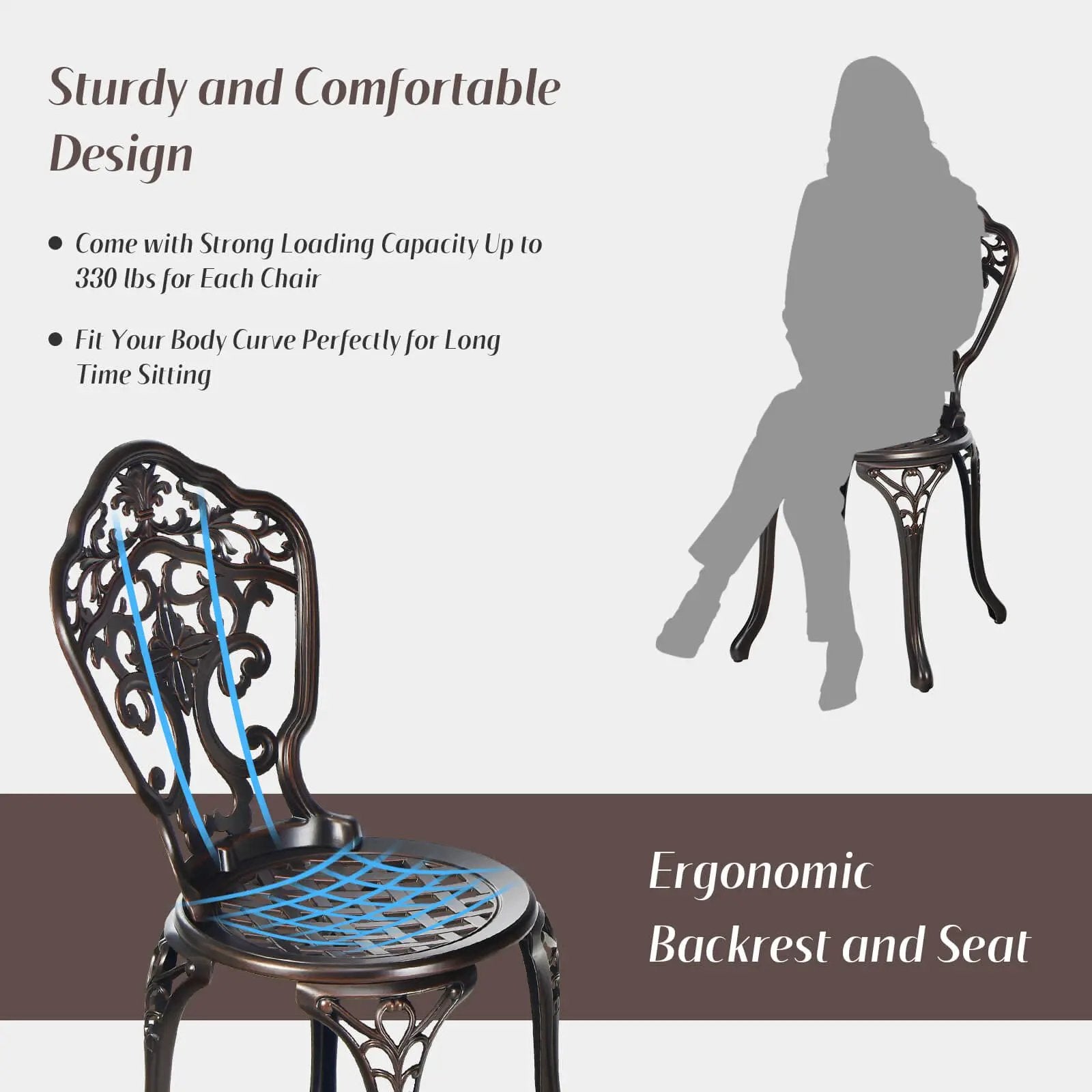 3-Piece All-Weather Cast Aluminum Patio Bistro Set-Copper by DirectDeals