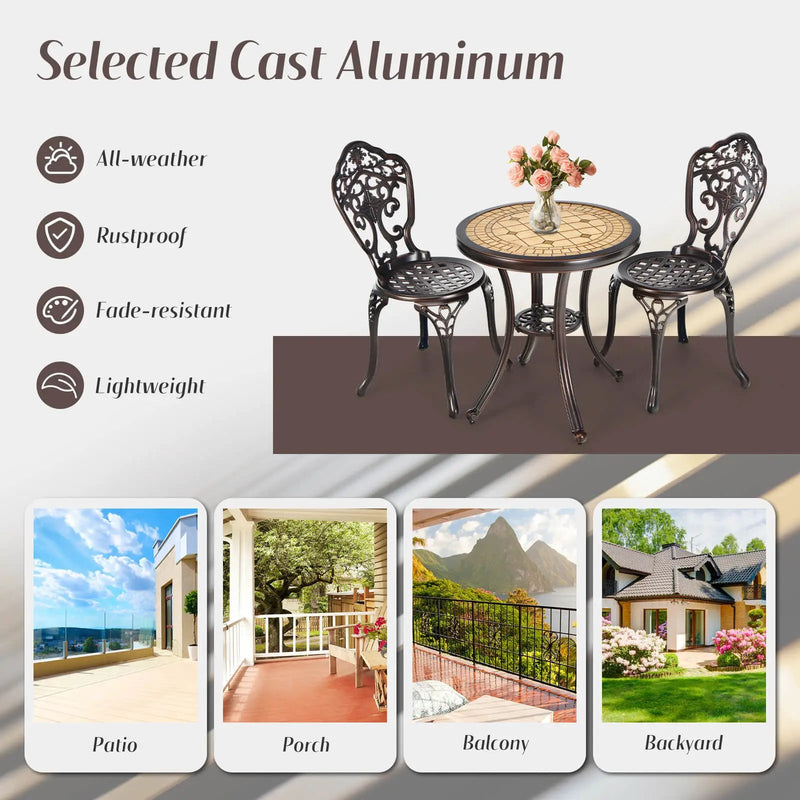 3-Piece All-Weather Cast Aluminum Patio Bistro Set-Copper by DirectDeals