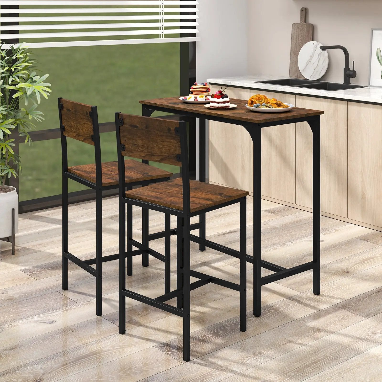 3 Piece Bar Table Set with Backrest and Footrest for Small Space by DirectDeals