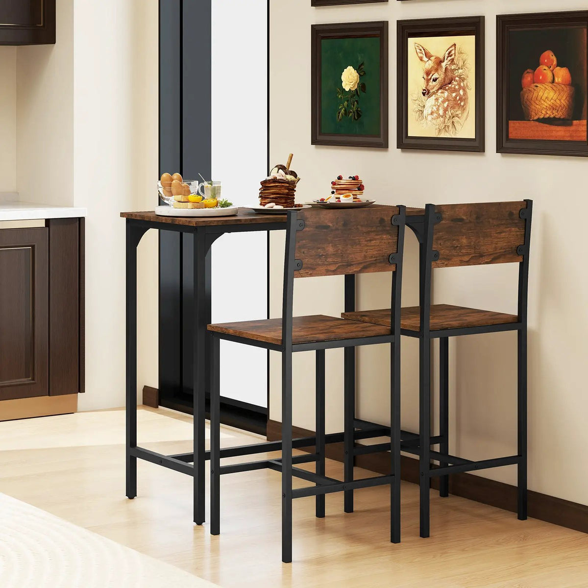 3 Piece Bar Table Set with Backrest and Footrest for Small Space by DirectDeals