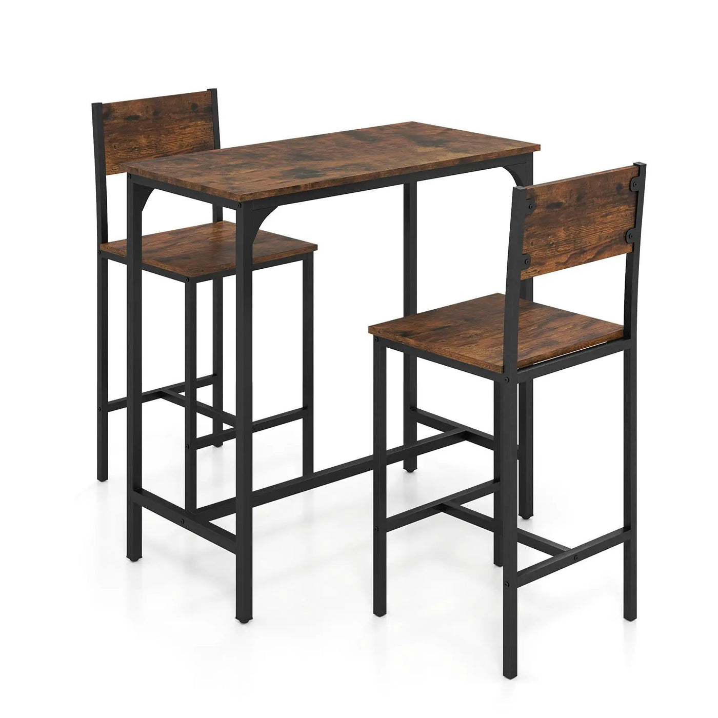 3 Piece Bar Table Set with Backrest and Footrest for Small Space by DirectDeals