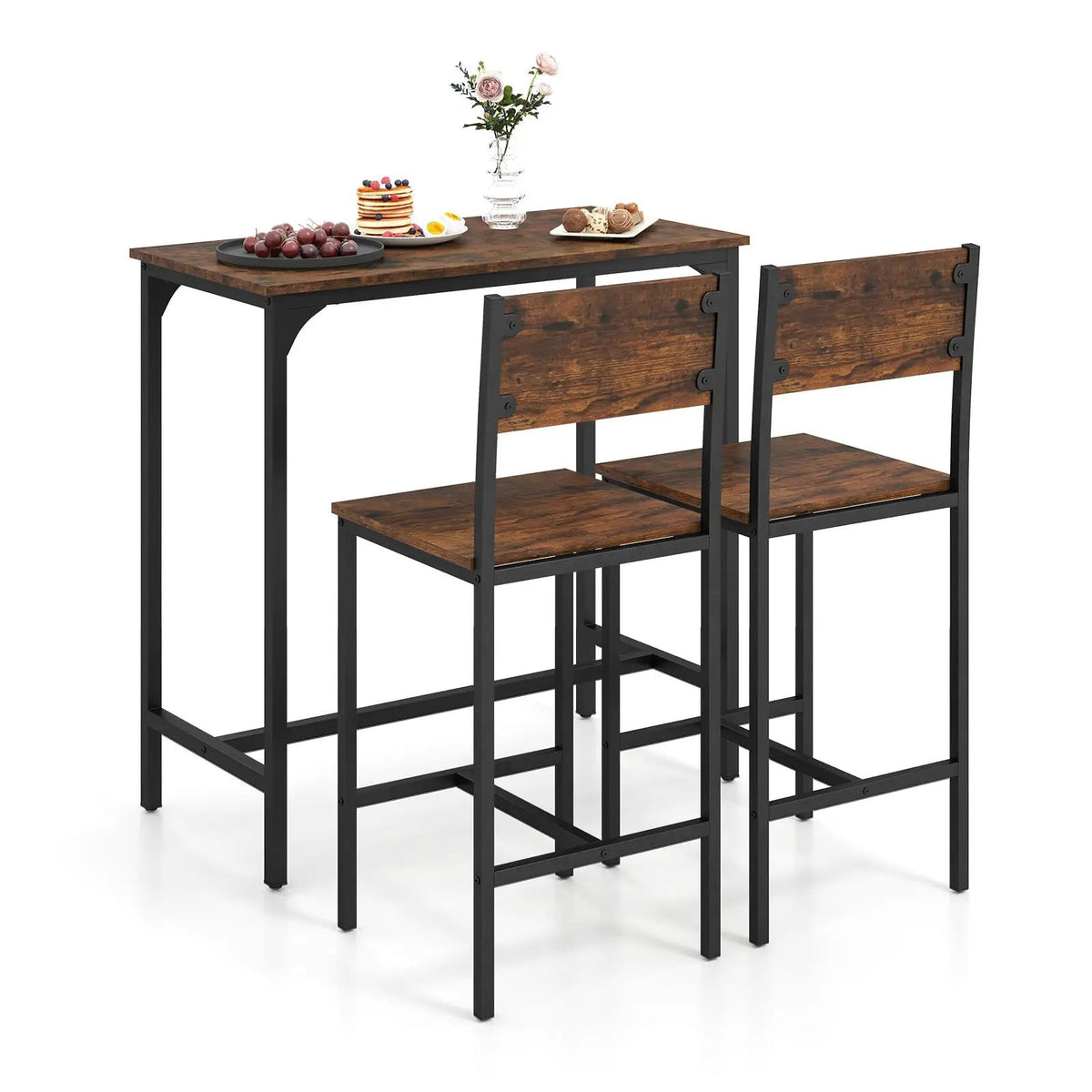 3 Piece Bar Table Set with Backrest and Footrest for Small Space by DirectDeals