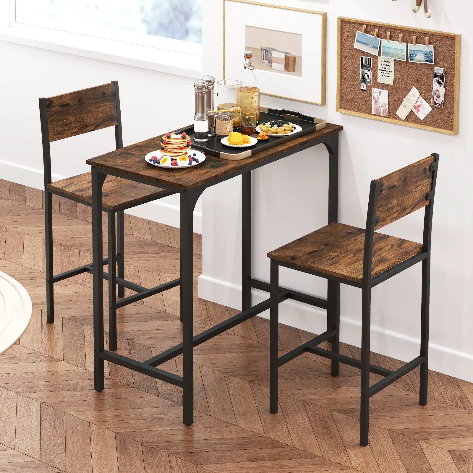 3 Piece Bar Table Set with Backrest and Footrest for Small Space by DirectDeals