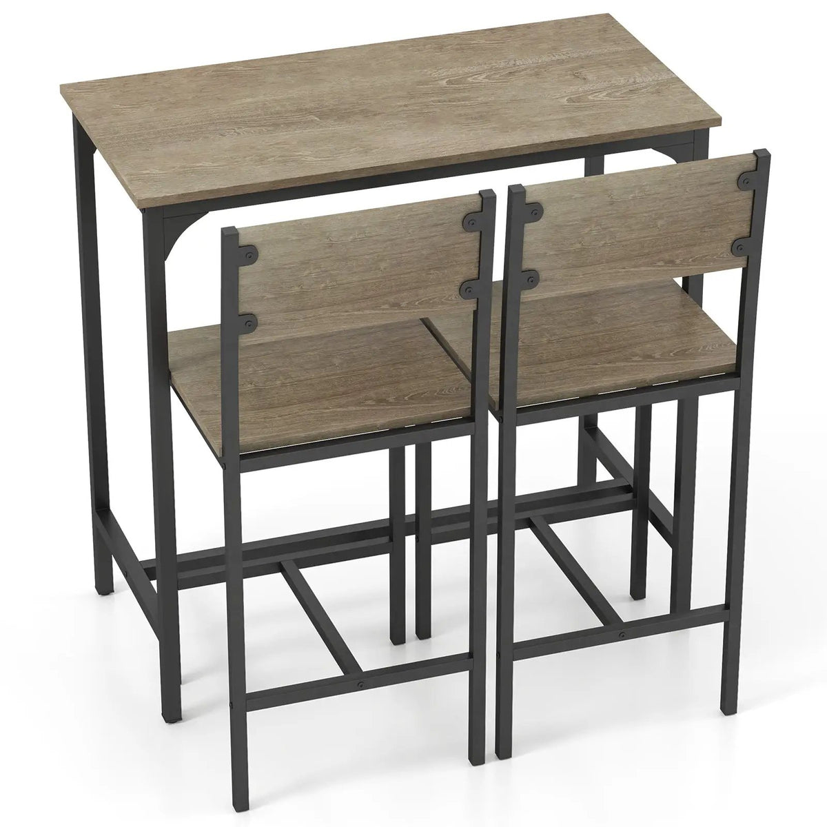 3 Piece Bar Table Set with Backrest and Footrest for Small Space by DirectDeals