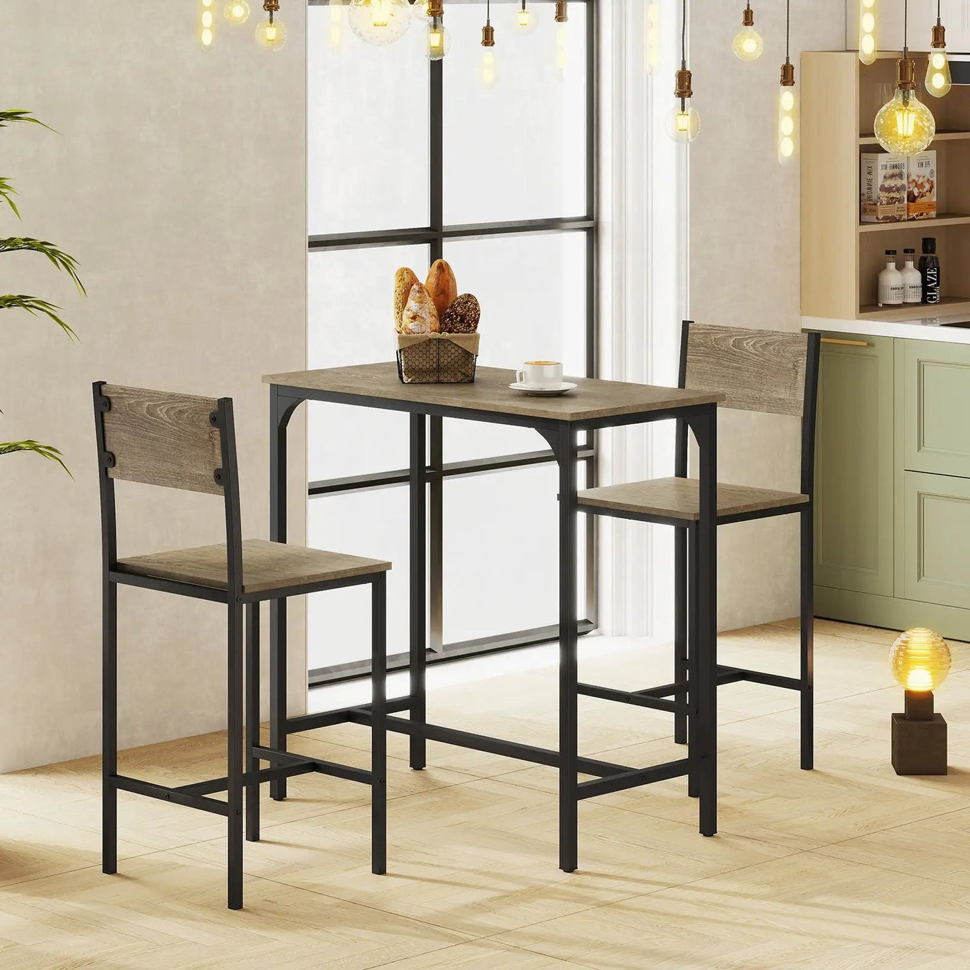 3 Piece Bar Table Set with Backrest and Footrest for Small Space by DirectDeals