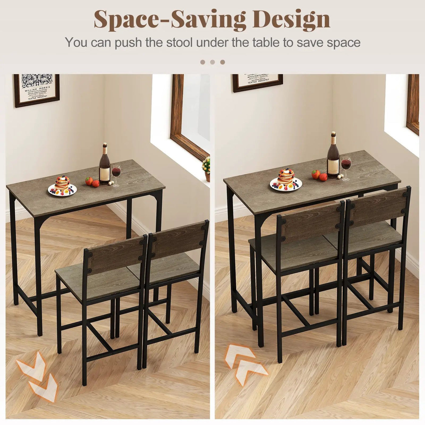 3 Piece Bar Table Set with Backrest and Footrest for Small Space by DirectDeals