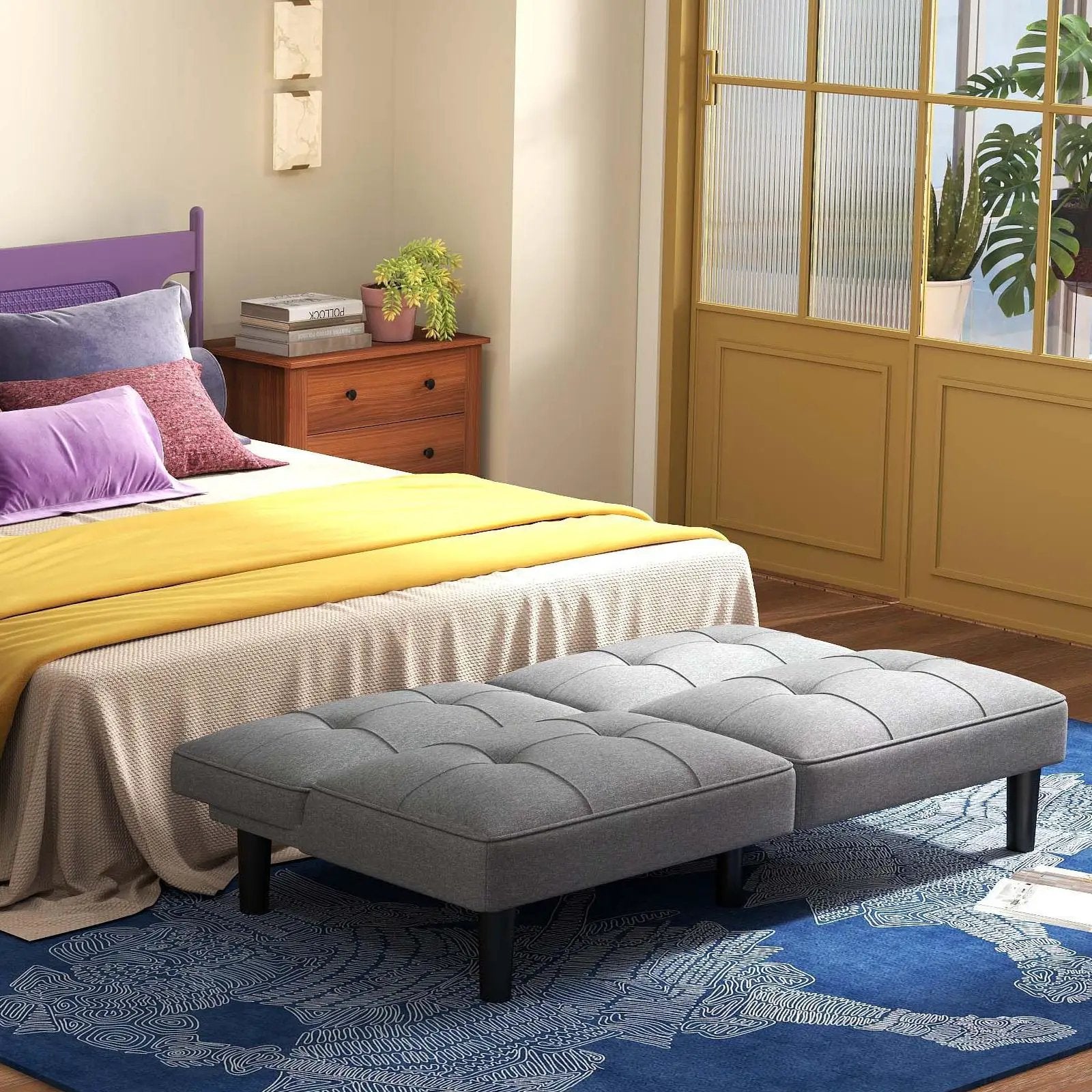 3-Piece Bedroom Bundle: Bedside Table with 3 Drawers+Modern Accent Chair+Convertible Folding Futon Sofa Bed by DirectDeals