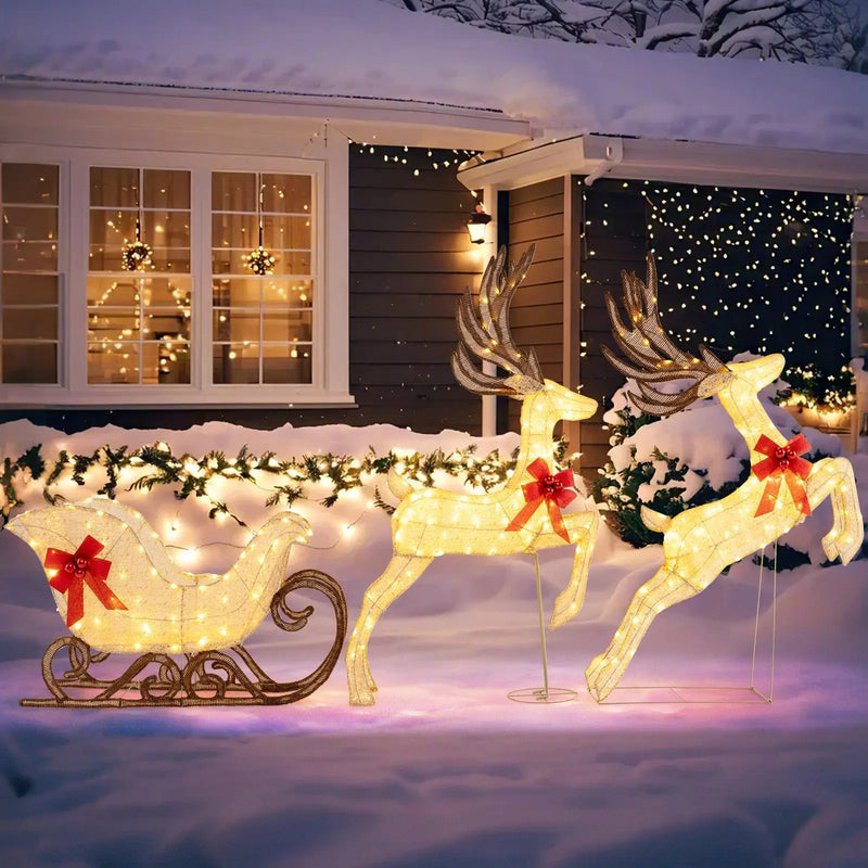 3-Piece Christmas Lighted Reindeer and Sleigh Set for Lawn & Garden by DirectDeals