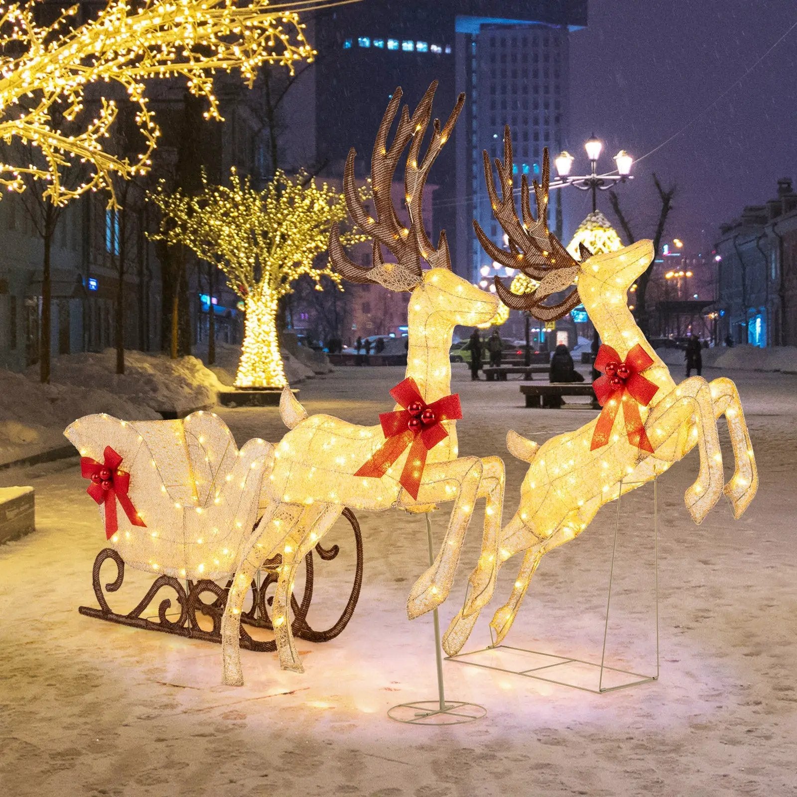 3-Piece Christmas Lighted Reindeer and Sleigh Set for Lawn & Garden by DirectDeals