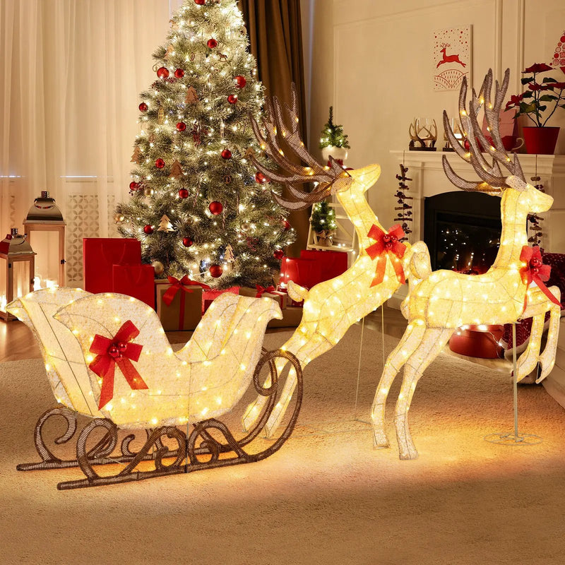 3-Piece Christmas Lighted Reindeer and Sleigh Set for Lawn & Garden by DirectDeals