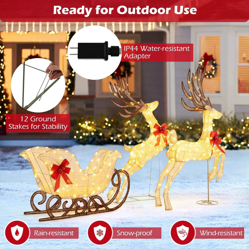 3-Piece Christmas Lighted Reindeer and Sleigh Set for Lawn & Garden by DirectDeals