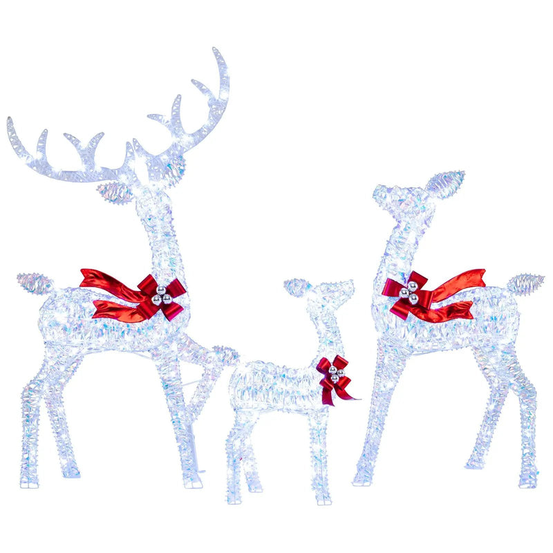 3-Piece Christmas Lighted Iridescent Reindeer Family Set with 215 Cold White LED Lights and Ground Stakes by DirectDeals