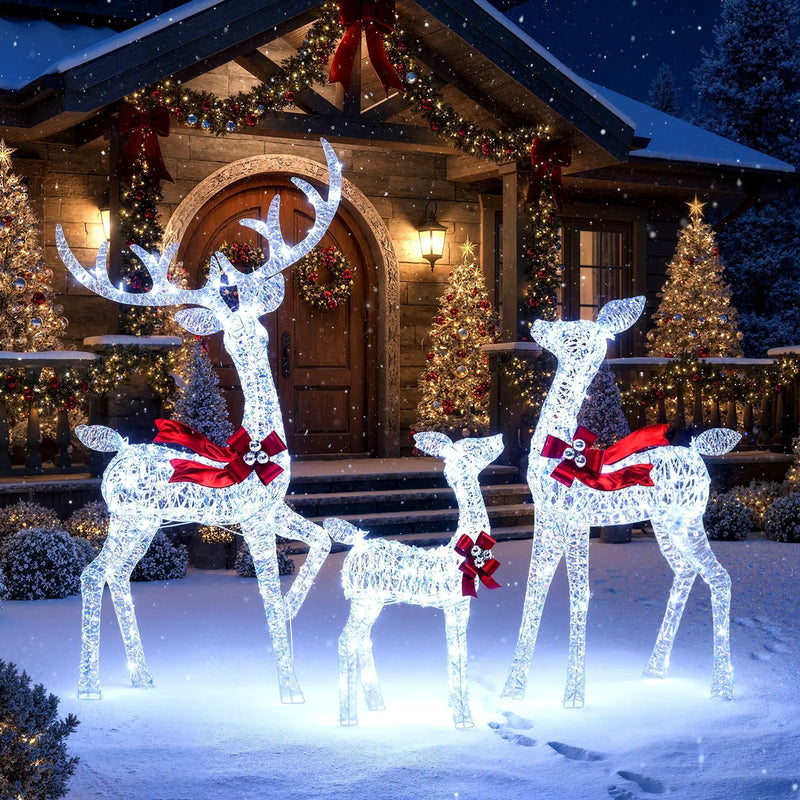 3-Piece Christmas Lighted Iridescent Reindeer Family Set with 215 Cold White LED Lights and Ground Stakes by DirectDeals