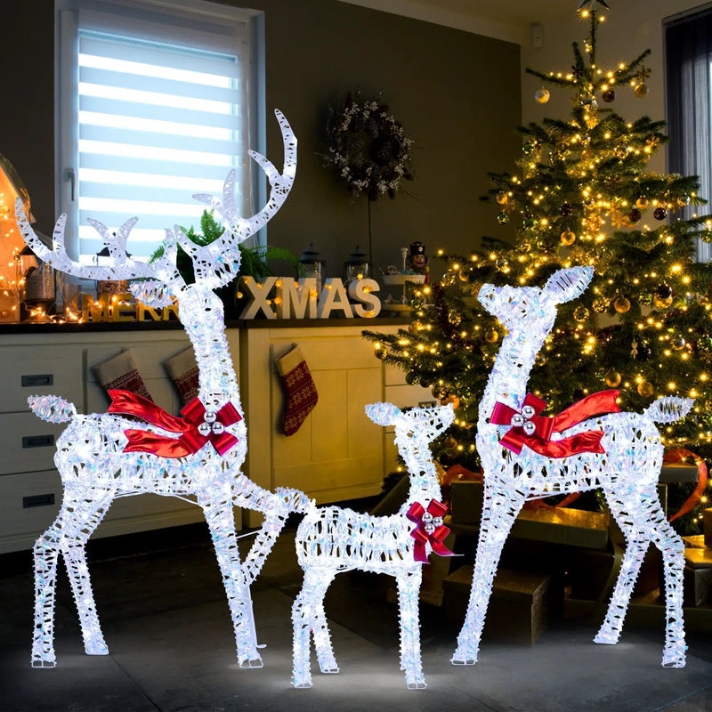 3-Piece Christmas Lighted Iridescent Reindeer Family Set with 215 Cold White LED Lights and Ground Stakes by DirectDeals