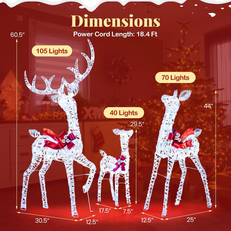 3-Piece Christmas Lighted Iridescent Reindeer Family Set with 215 Cold White LED Lights and Ground Stakes by DirectDeals