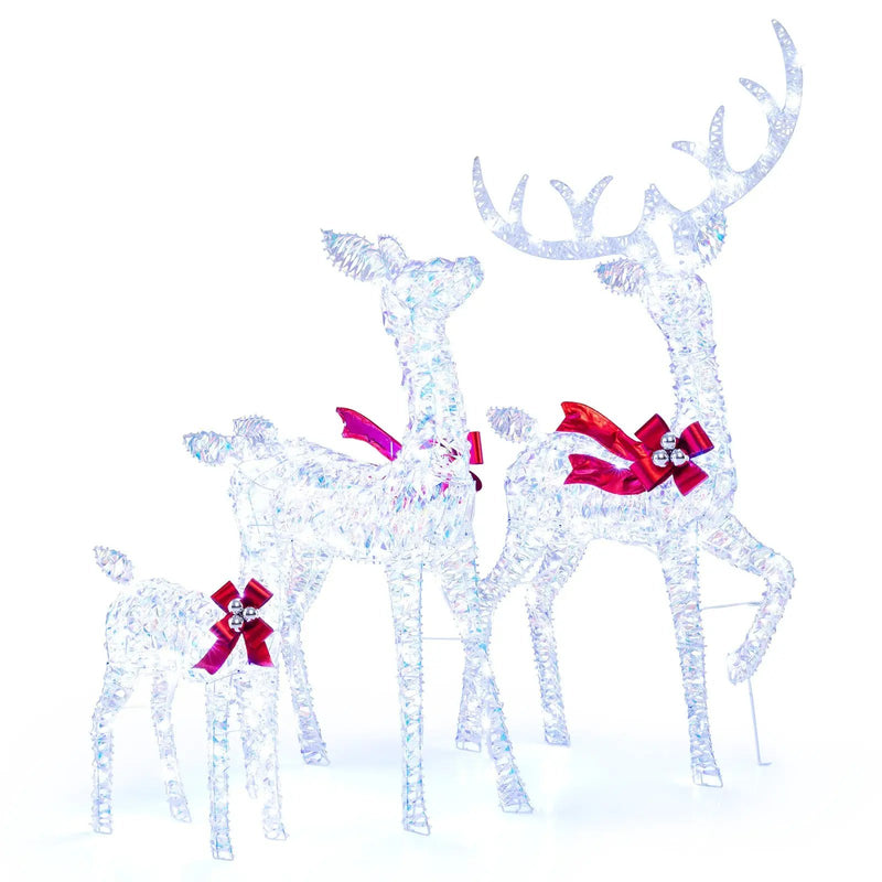 3-Piece Christmas Lighted Iridescent Reindeer Family Set with 215 Cold White LED Lights and Ground Stakes by DirectDeals