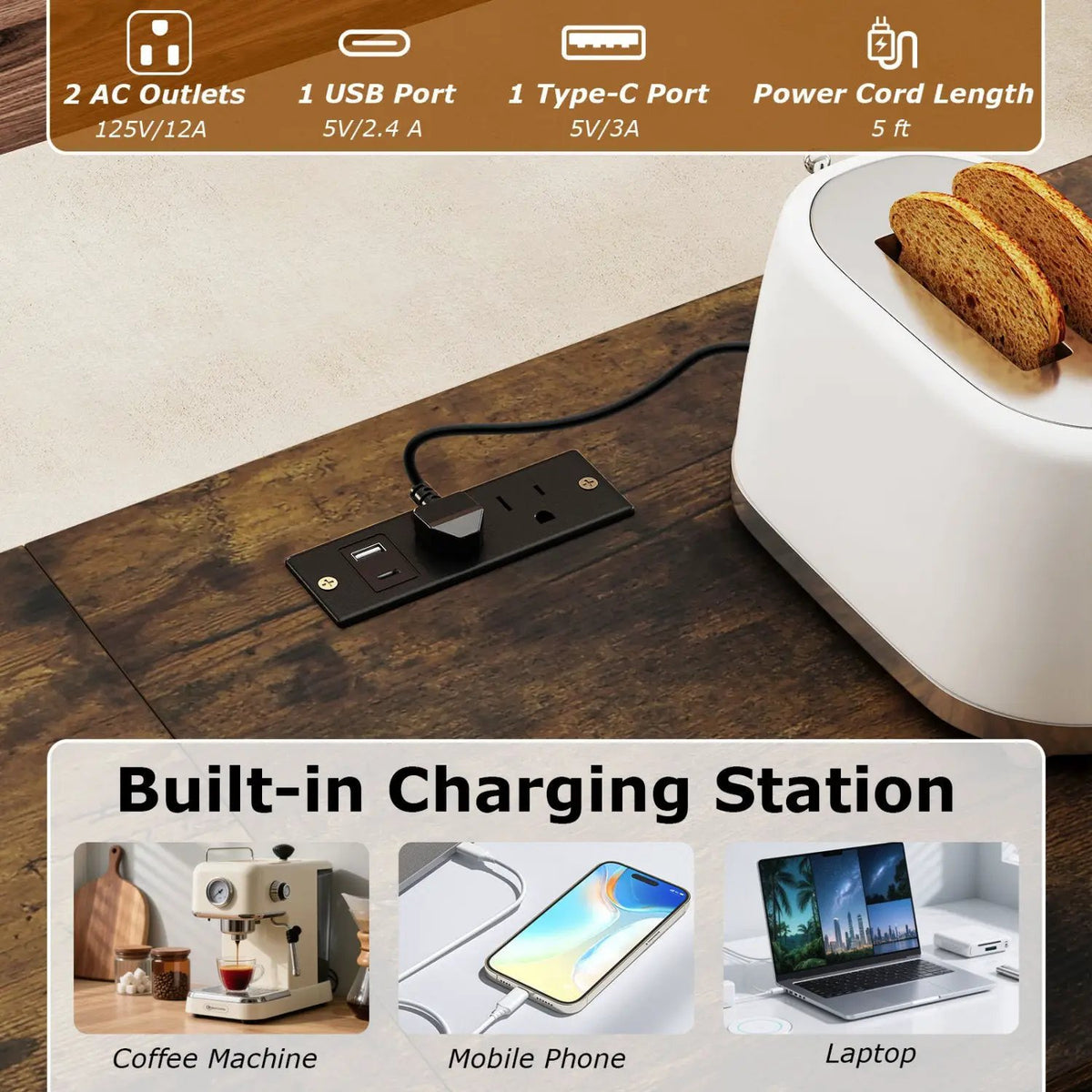 3-Piece Convertible Dining Set with Built-In Charging Station by DirectDeals