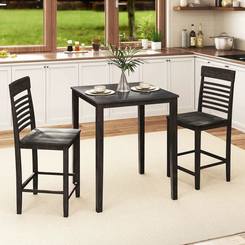 3-Piece Counter-Height Dining Table Set for 2 with Rubber Wood Frame and Footrest by DirectDeals