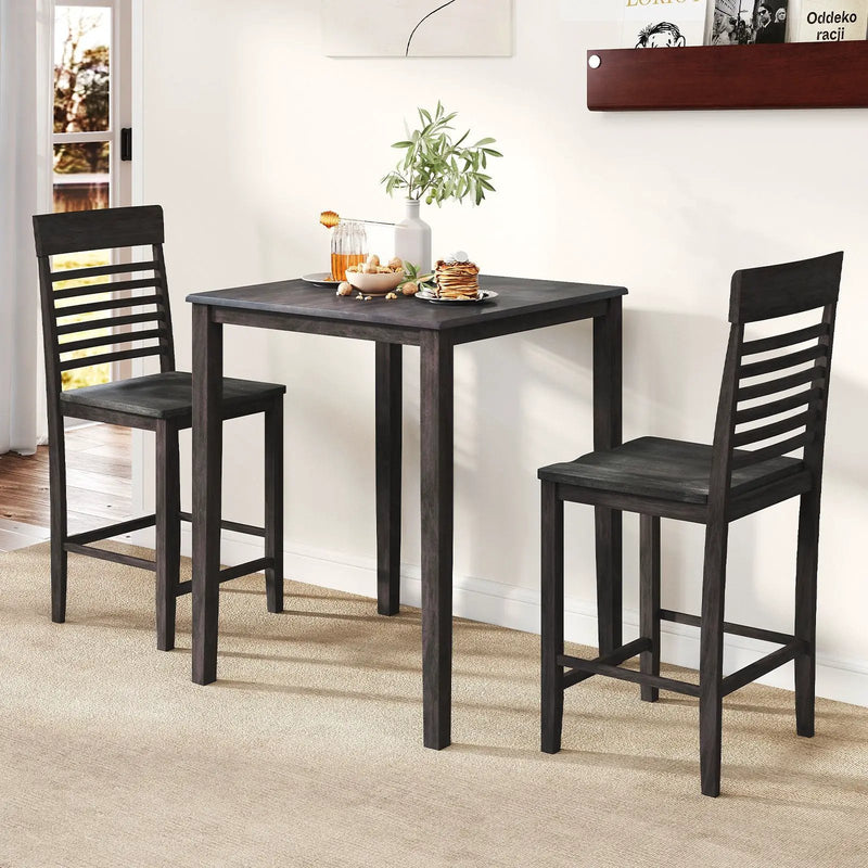 3-Piece Counter-Height Dining Table Set for 2 with Rubber Wood Frame and Footrest by DirectDeals