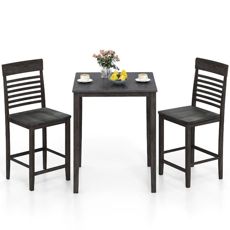 3-Piece Counter-Height Dining Table Set for 2 with Rubber Wood Frame and Footrest by DirectDeals