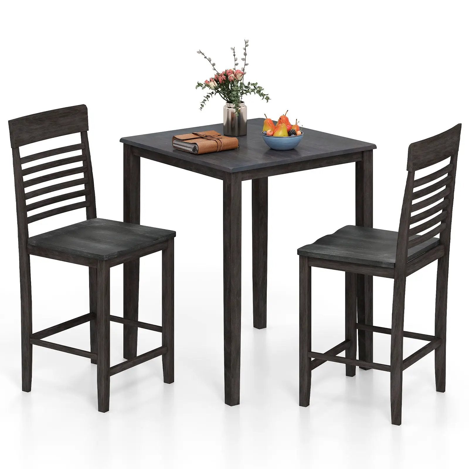 3-Piece Counter-Height Dining Table Set for 2 with Rubber Wood Frame and Footrest by DirectDeals