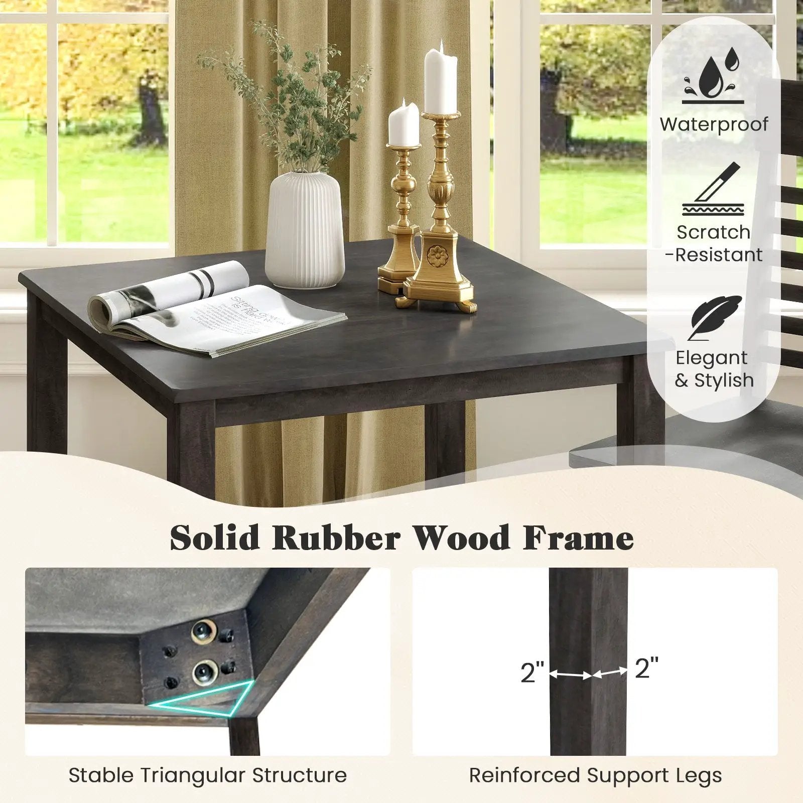 3-Piece Counter-Height Dining Table Set for 2 with Rubber Wood Frame and Footrest by DirectDeals