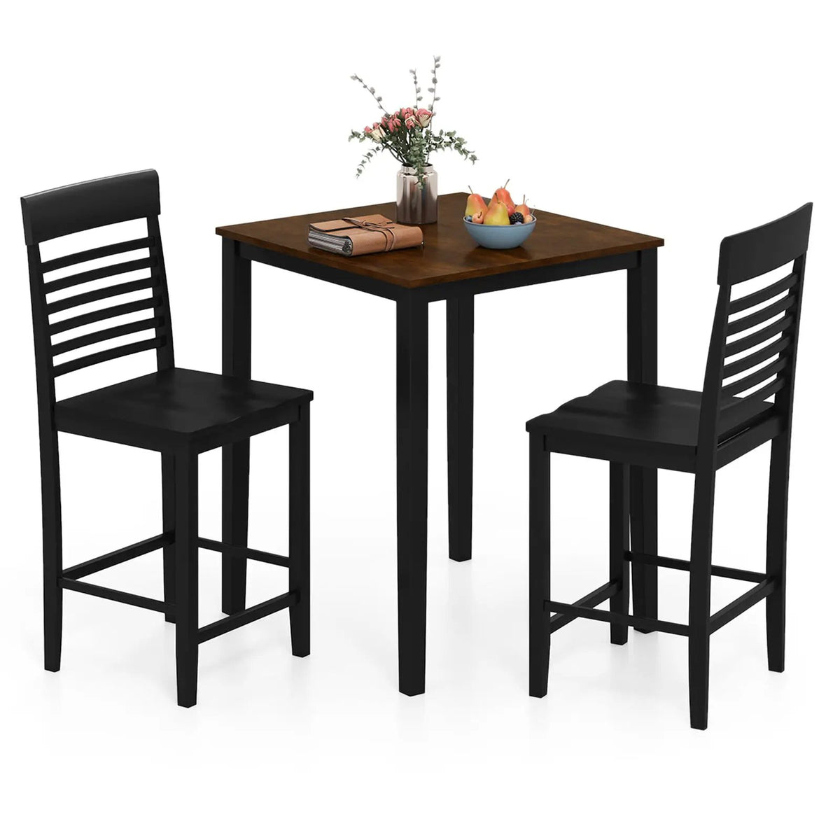 3-Piece Counter-Height Dining Table Set for 2 with Rubber Wood Frame and Footrest by DirectDeals