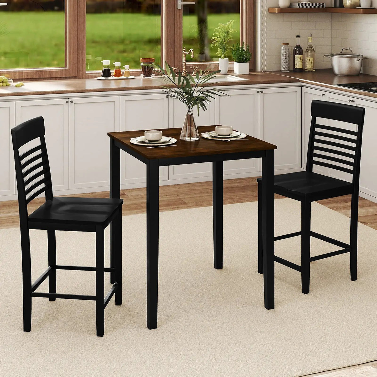 3-Piece Counter-Height Dining Table Set for 2 with Rubber Wood Frame and Footrest by DirectDeals