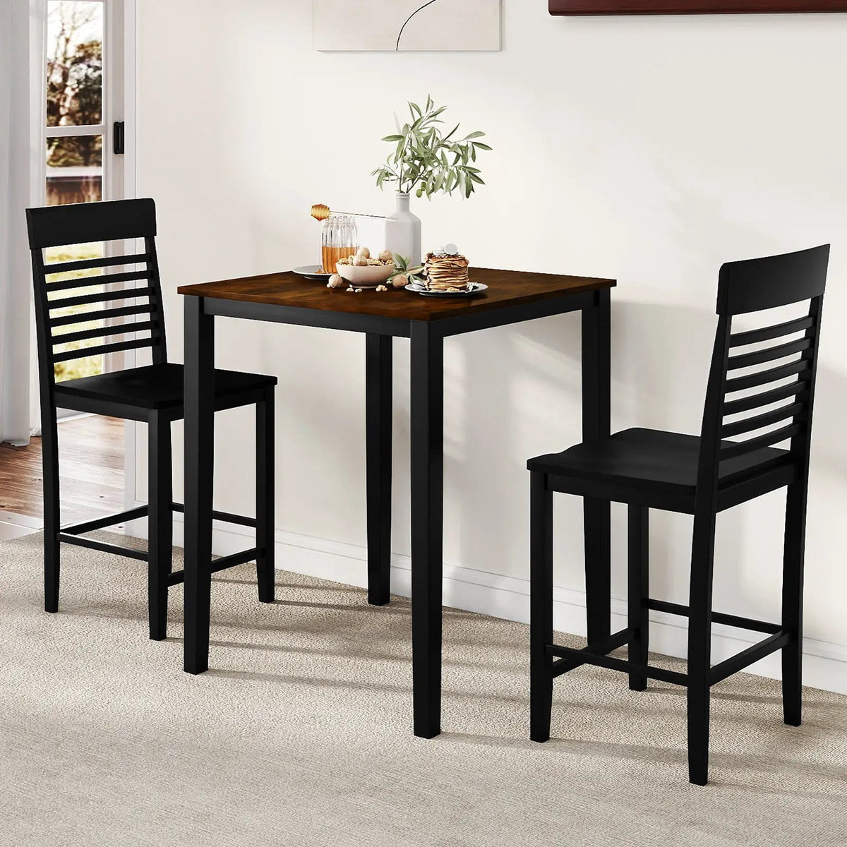 3-Piece Counter-Height Dining Table Set for 2 with Rubber Wood Frame and Footrest by DirectDeals