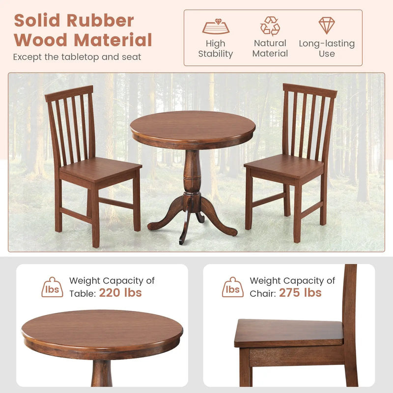 3 Pieces Wooden Dining Table and Chair Set for Cafe Kitchen Living Room by DirectDeals